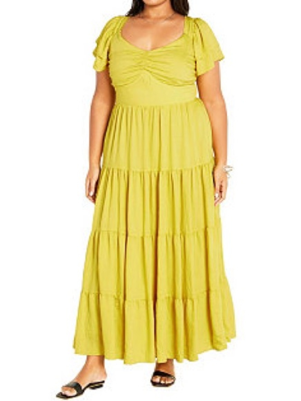 City Chic Ariella Flutter Sleeveless Tier Maxi Dress sz S (16)
